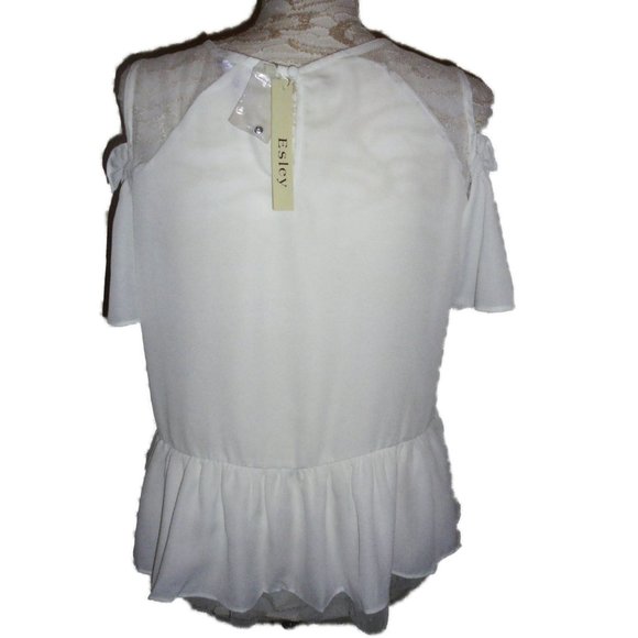 Blouse Floral Embroidery Cream Lace Trimmed Top - Picture 3 of 11